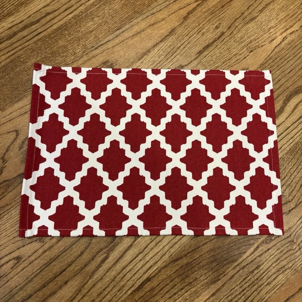 Mastercuisine Red & White Trellis Placemats Set of 4 Cotton 13x19 Kitchen‎